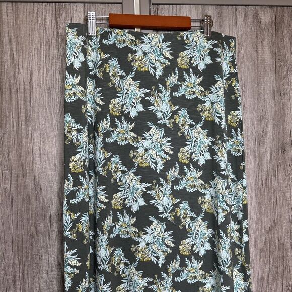 J. Jill Maxi Skirt A Line Long Green Floral Print Pull On Elastic Waist Sz Small - Picture 2 of 7